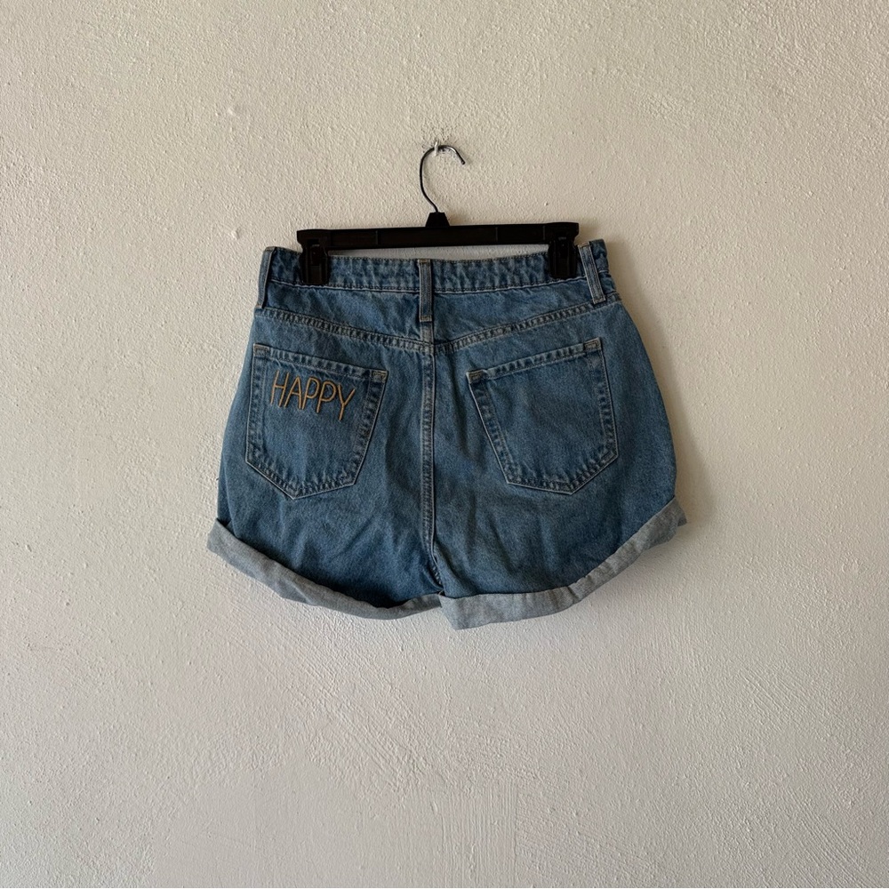 Wild Fable Womens Size 6 Blue Denim Mom Shorts Happy Embroidery - Picture 16 of 16
